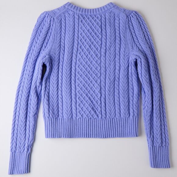 J.Crew Womens XS Cropped Cable Knit Sweater Puff Sleeve Preppy Cottagecore Soft - Picture 2 of 8